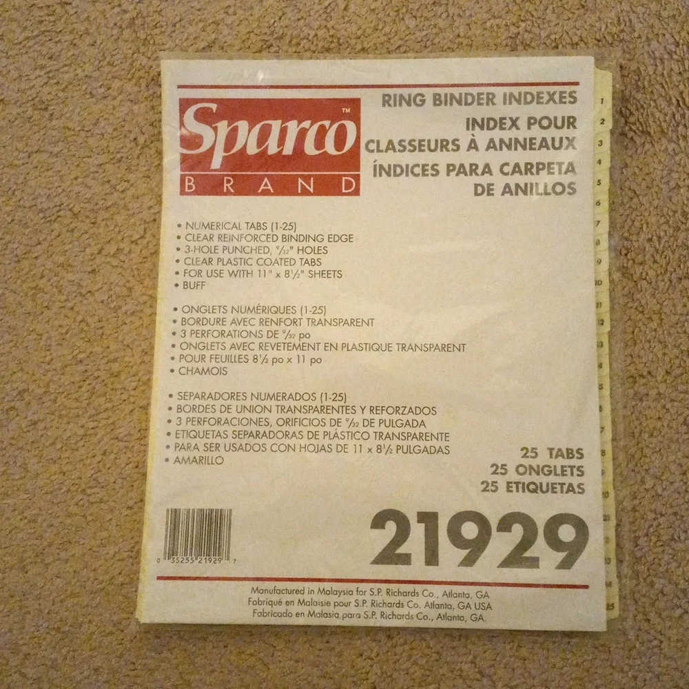 Ring Binder Numerical Index Tabs